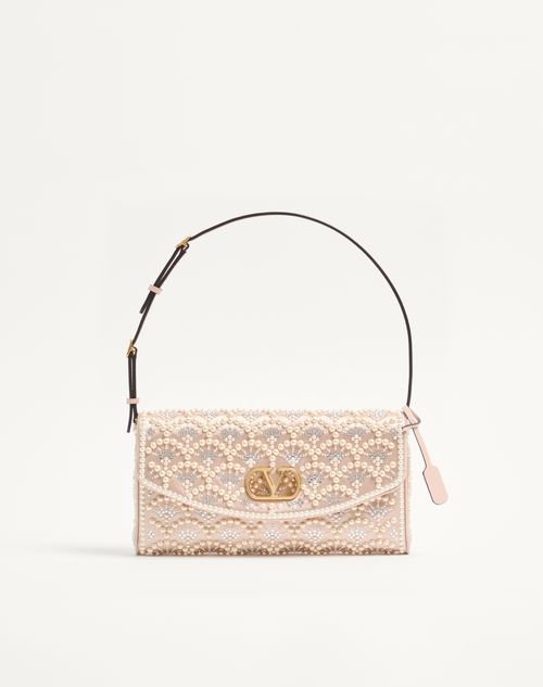 Bolsa de ombro pequena Valentino Garavani Devain com pérolas e strass