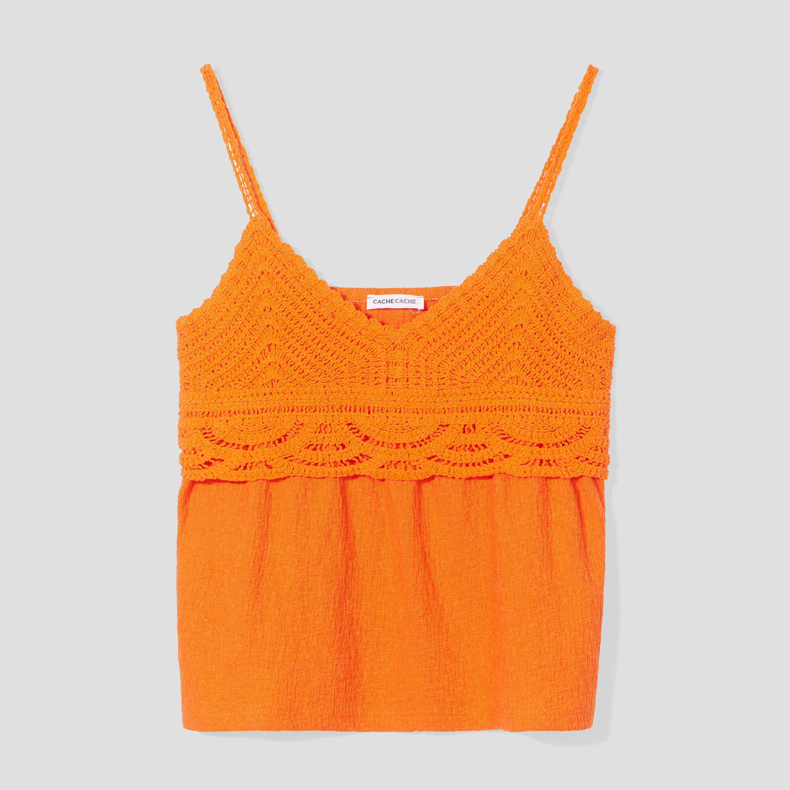 Débardeur col aspect crochet orange femme | Cache Cache