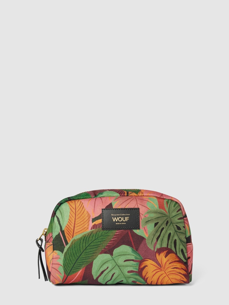 Kosmetiktasche mit Allover-Muster Modell 'Mia' in olivgrün