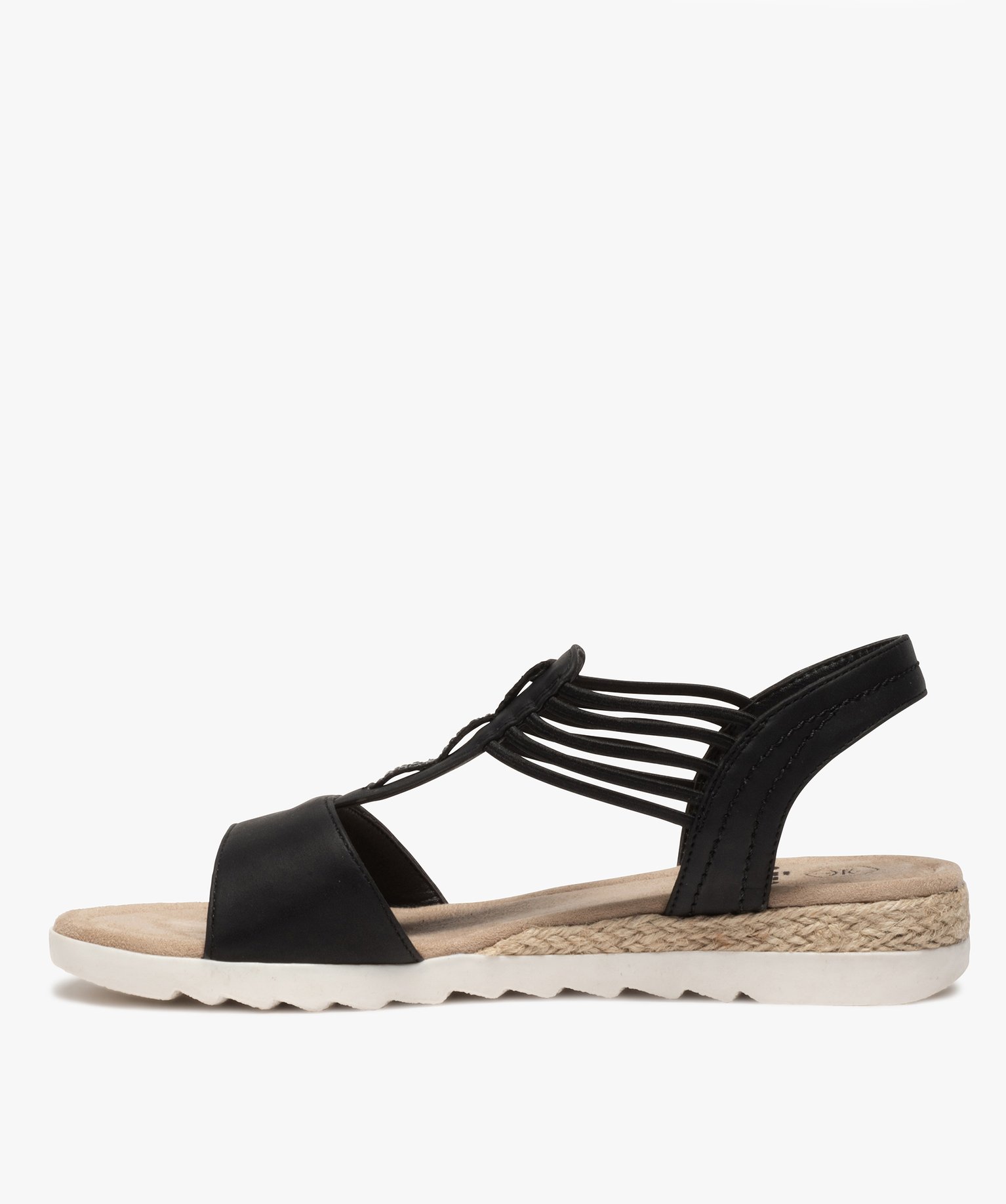 Sandales femme à petit talon compensé et brides élastiques noir | GEMO