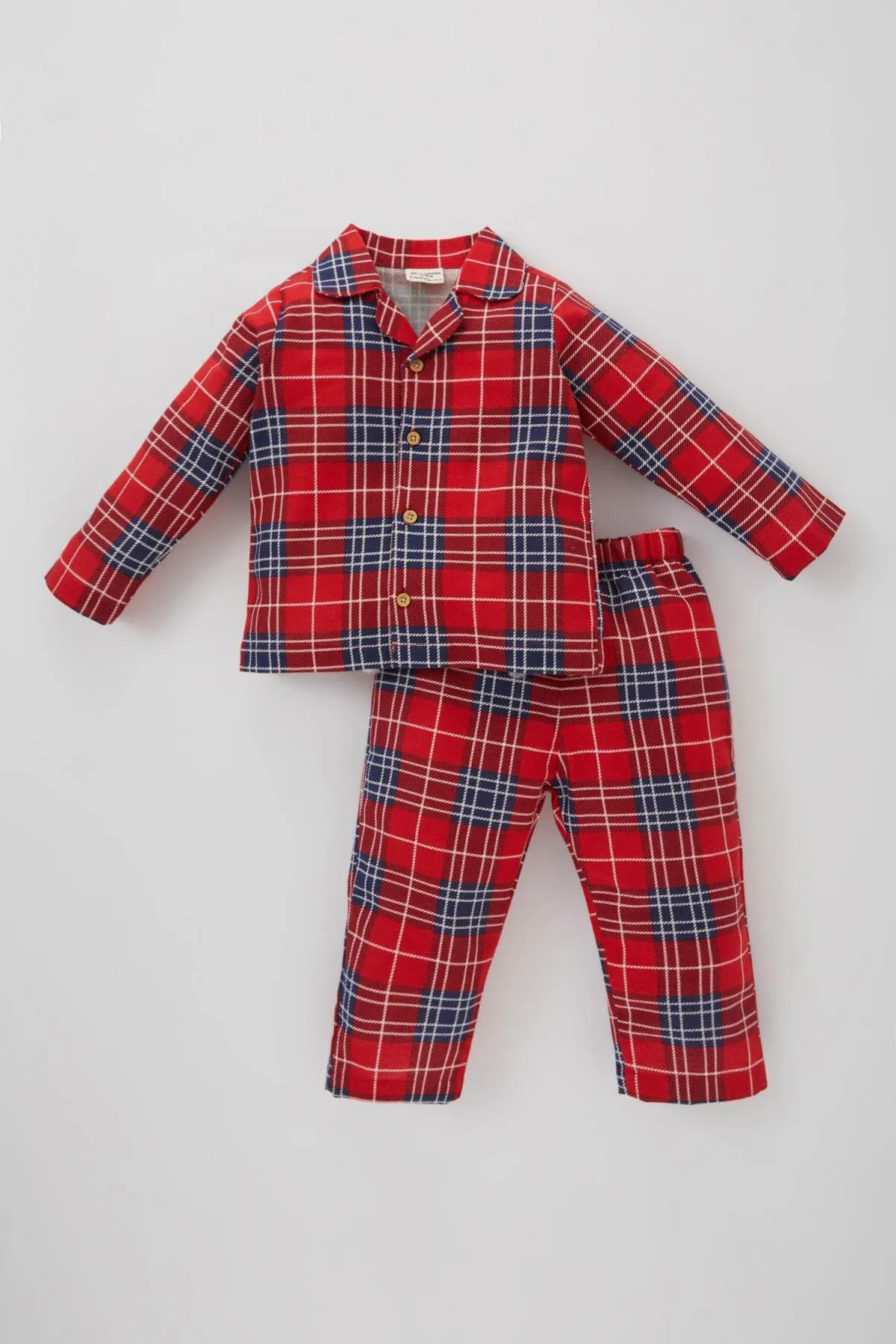 DeFacto  Baby-Jungen-Pyjama-Set aus kariertem Flanell mit Neujahrsmotiv und langen Ärmeln