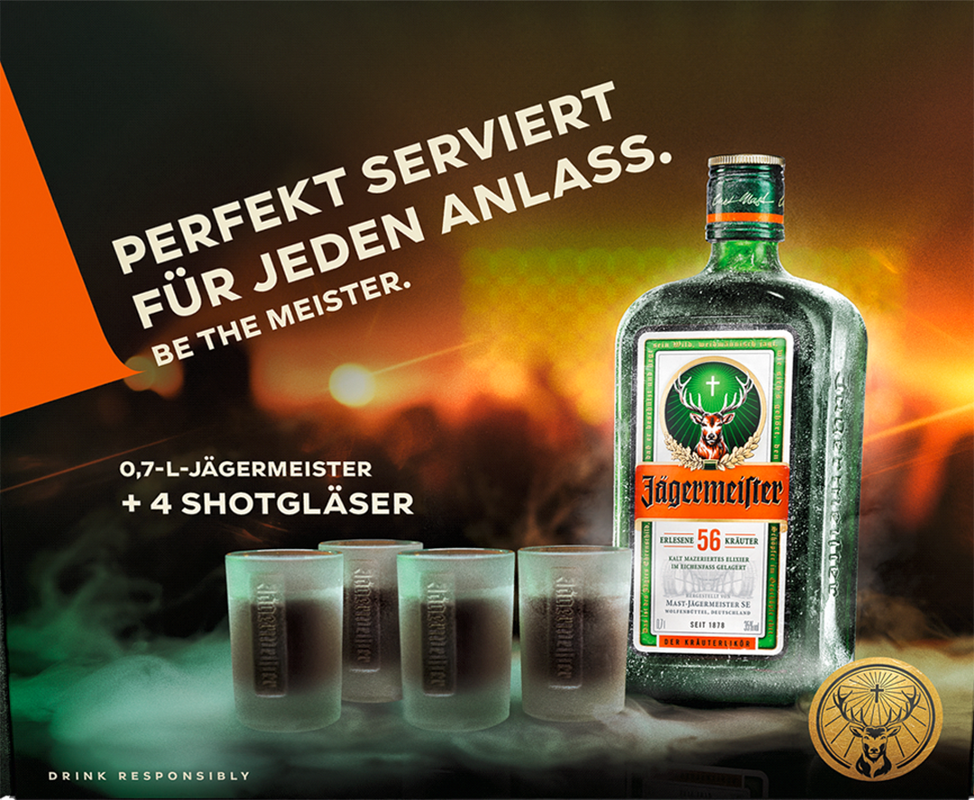 Jägermeister mit 4 Shotgläsern