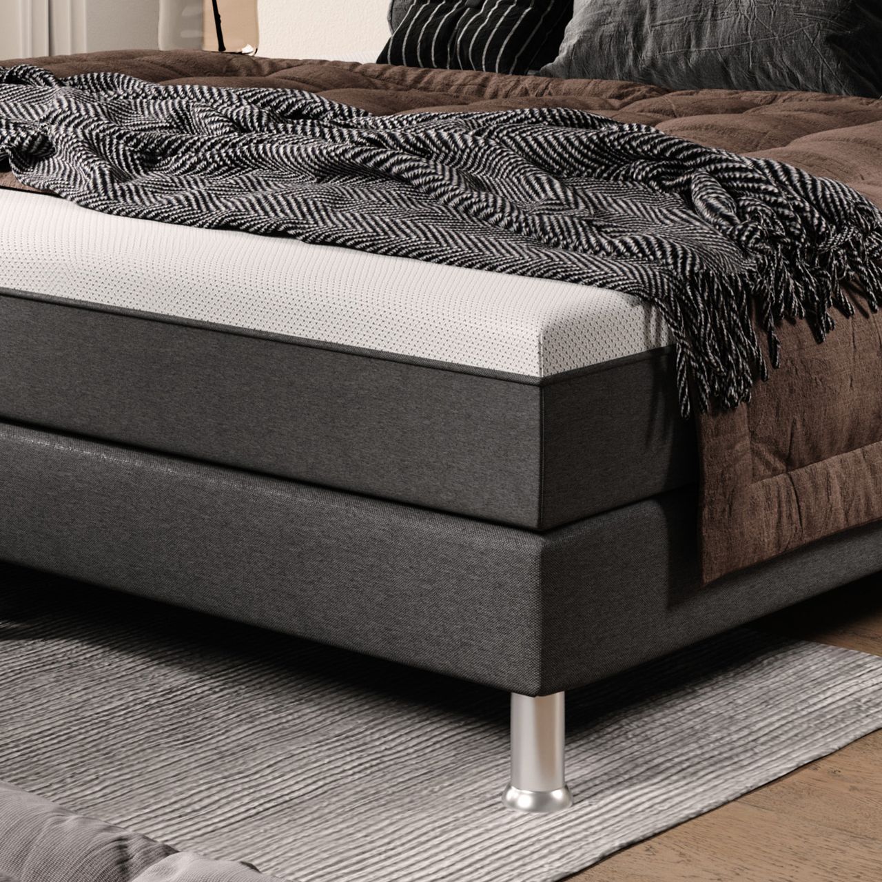 IHG Boxspringbett Sunny Plus 180x200 Webstoff Anthrazit