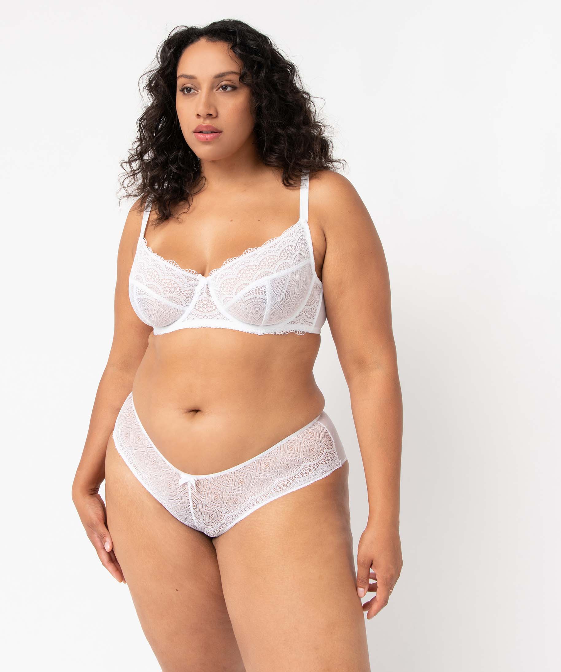 Shorty en dentelle et tulle femme grande taille blanc | GEMO