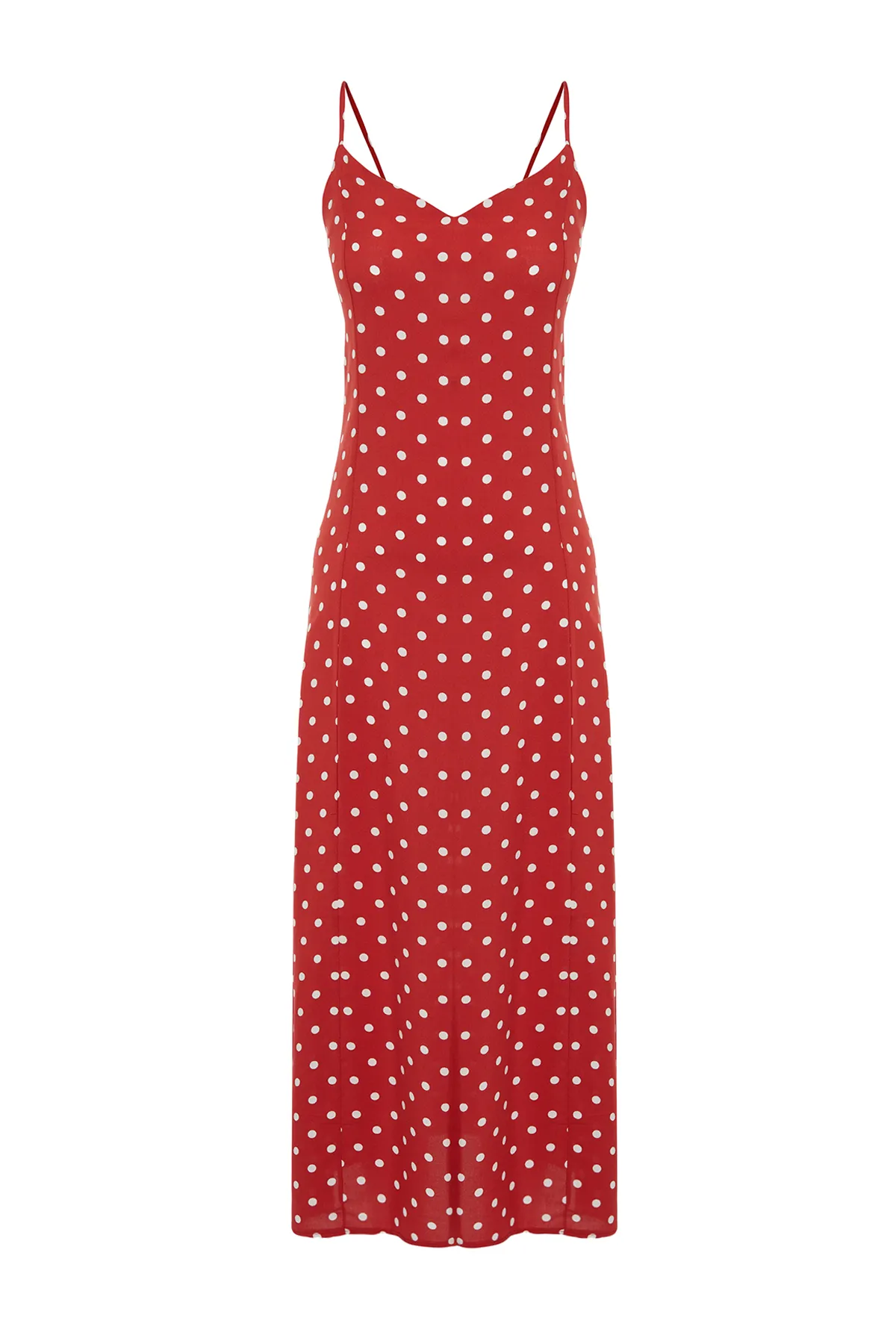 Trendyol Collection  Rotes Midi-Webkleid mit A-Ausschnitt und Bindedetail am Rücken TWOSS24EL00490