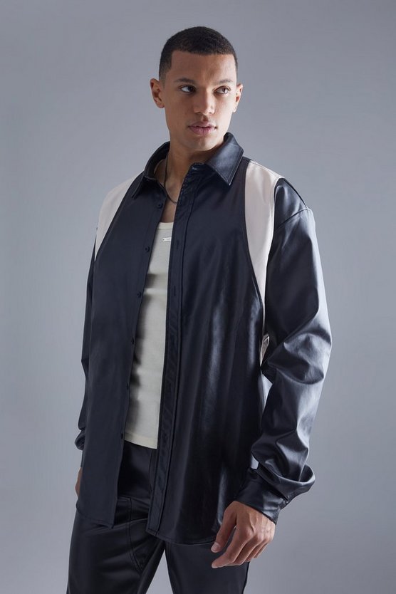 Tall Overshirt mit PU-Einsatz