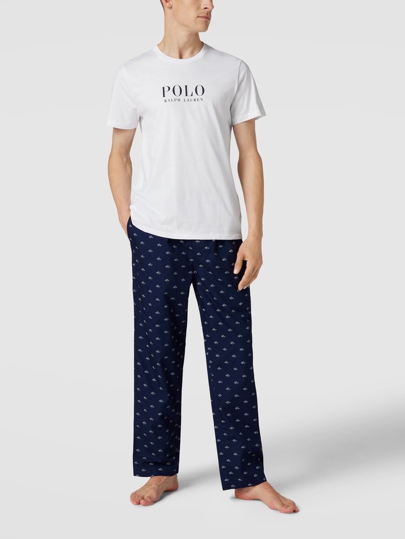 Pyjama-Hose mit Allover-Logo Modell 'LOGO' in dunkelblau