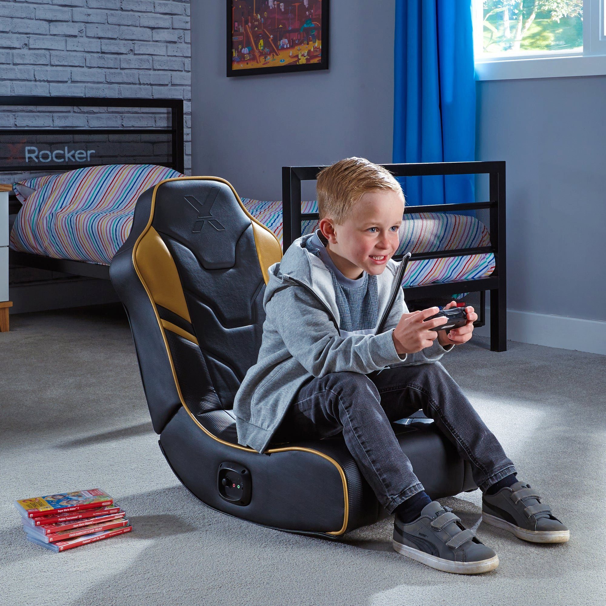 X Rocker Kindersessel Shadow 2.0 Floor Rocker Gaming Sessel mit 2.0 Audiosystem, für Kinder, für Jugendliche, für Teenager