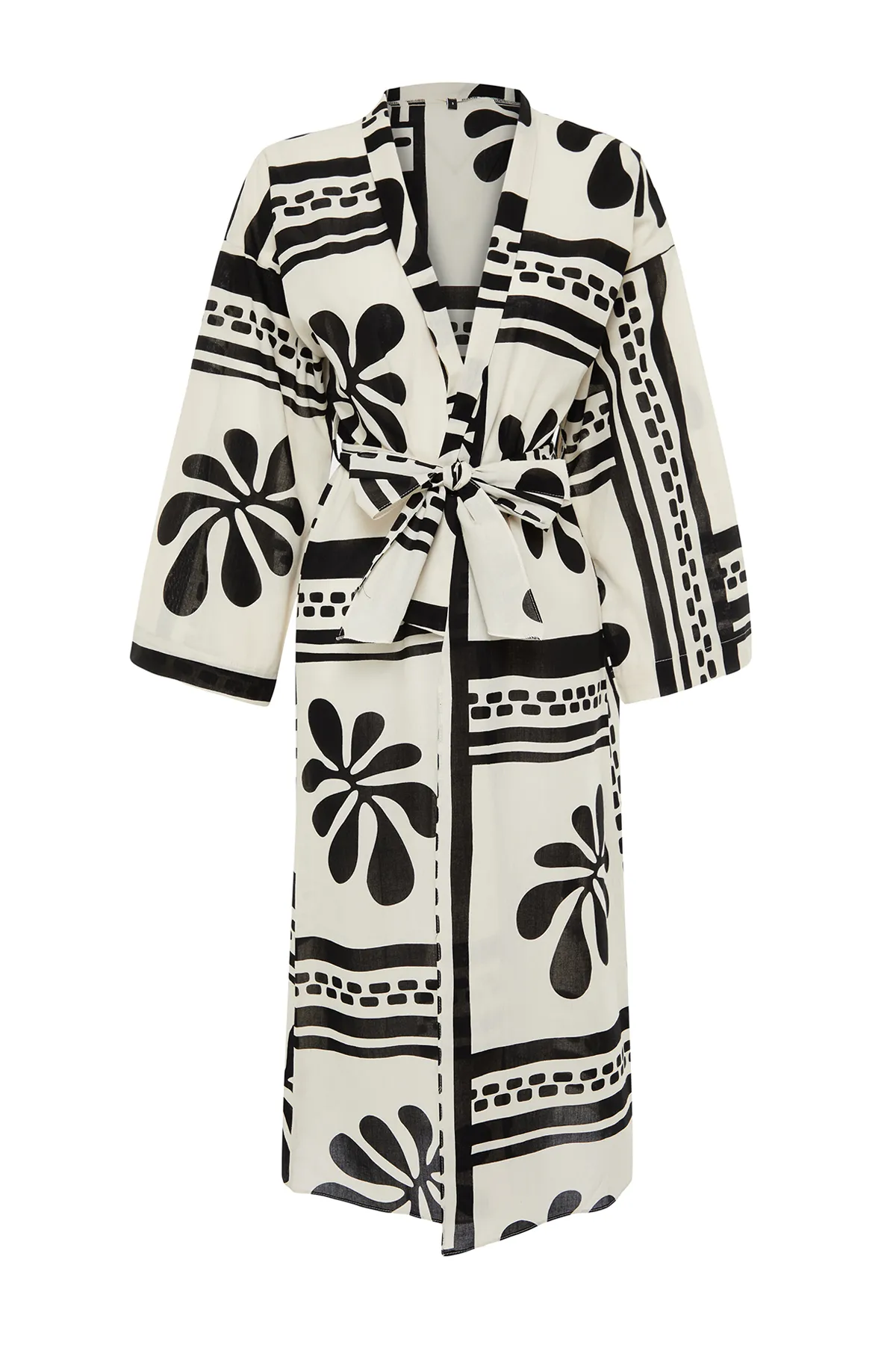 Trendyol Collection  Maxi-Kimono und Kaftan aus 100 % Baumwolle mit Blumenmuster und Gürtel TBESS24KM00013