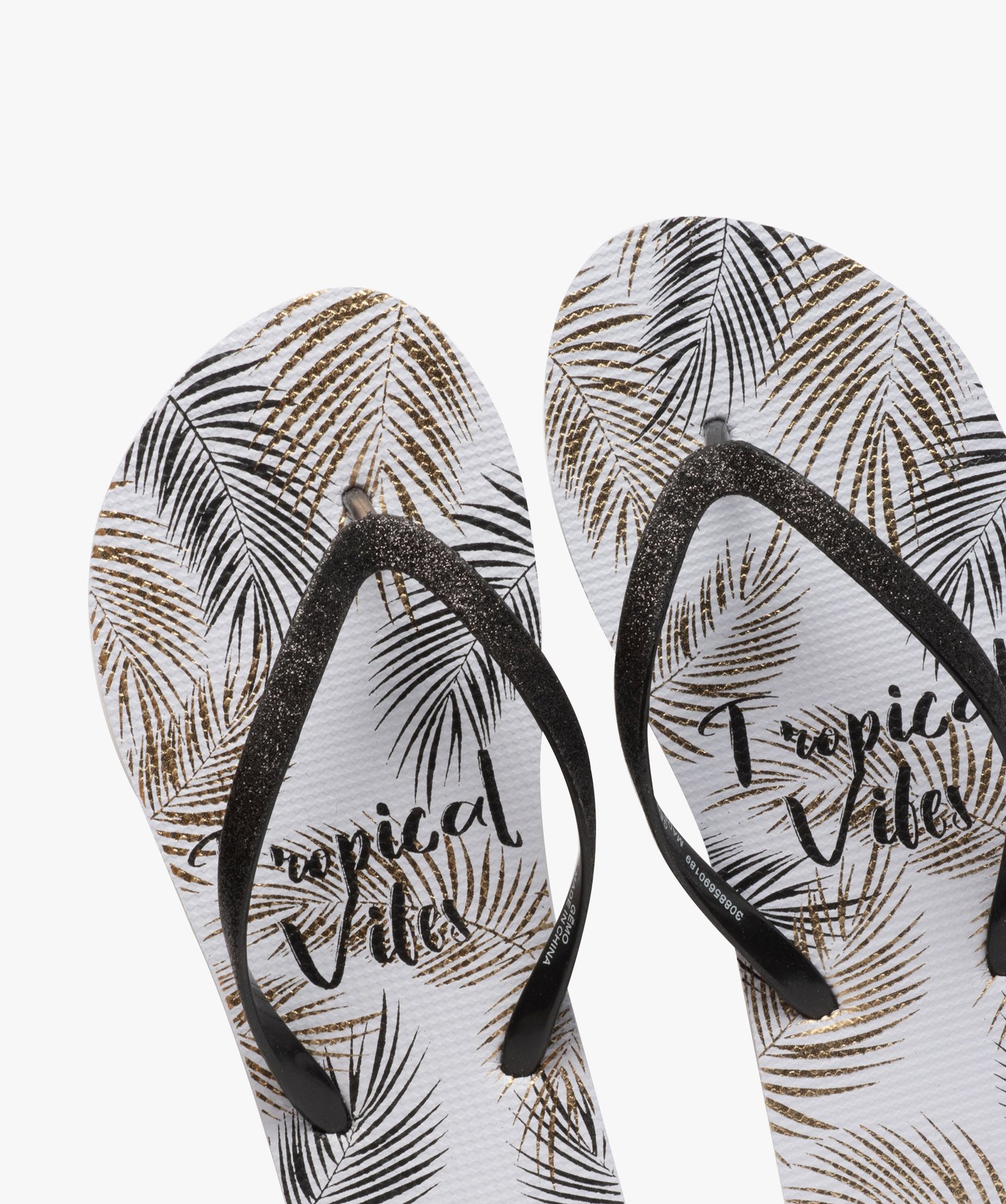 Tongs femme à motifs tropicaux et brides pailletées blanc | GEMO