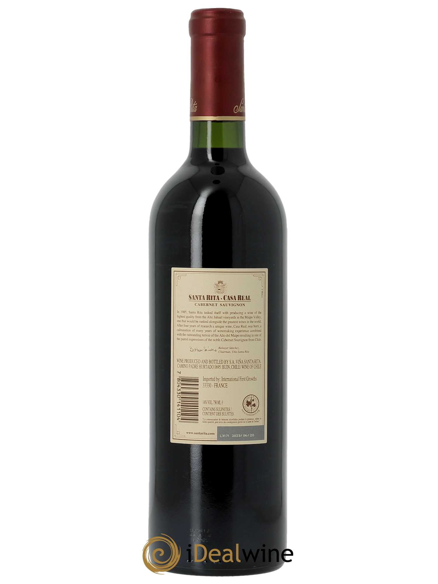 Maipo Valley Casa Real Reserva Especial Cabernet Sauvignon Santa Rita (CBO à partir de 6 BTS) 2020 - Lot de 1 Bouteille