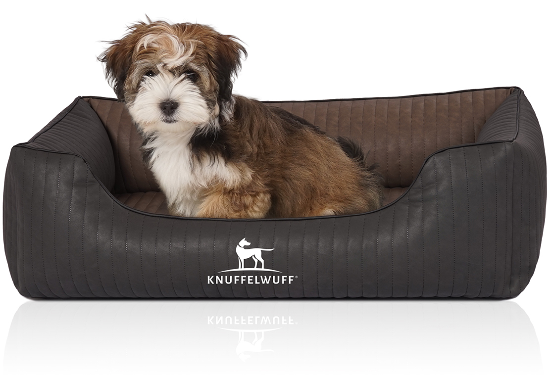 Knuffelwuff Hundebetten Knuffelwuff Orthopädisches Hundebett Rough Road aus laser-gestepptem marmoriertem Kunstleder schwarz/ braun M-L