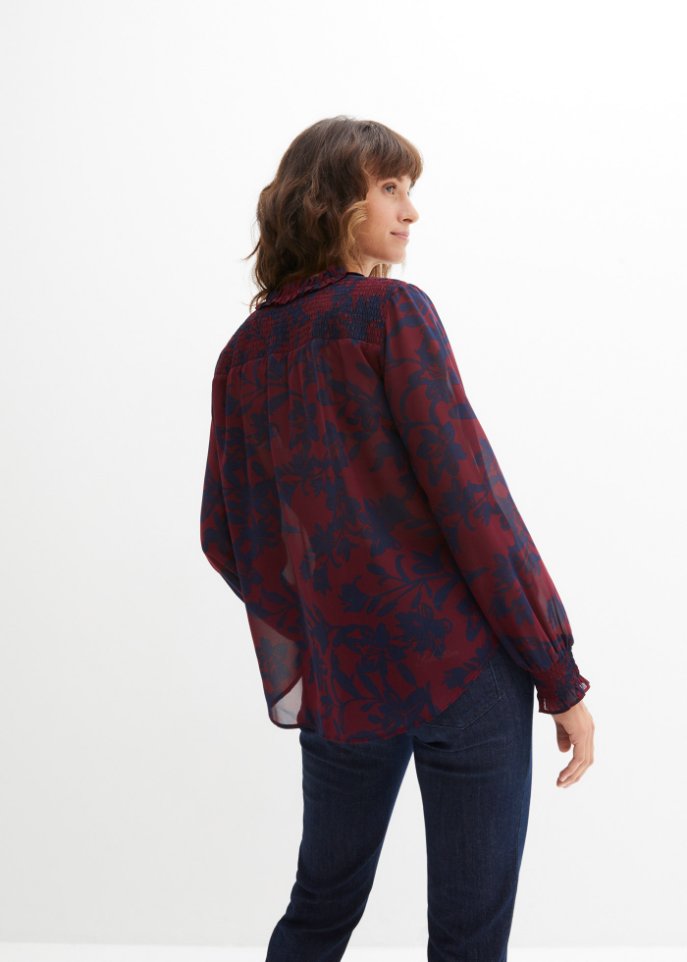 Chiffon Bluse mit Smok-Details