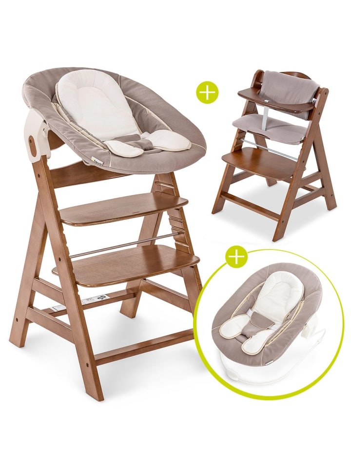 Hauck Alpha Plus Walnut Newborn Set - 4-tlg. Hochstuhl   in braun,beige günstig kaufen onesize
