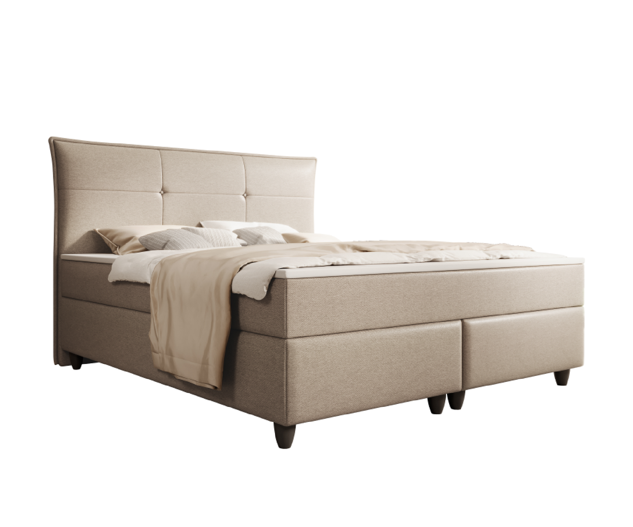 IHG Boxspringbett Emden 180x200cm Webstoff Hellgrau