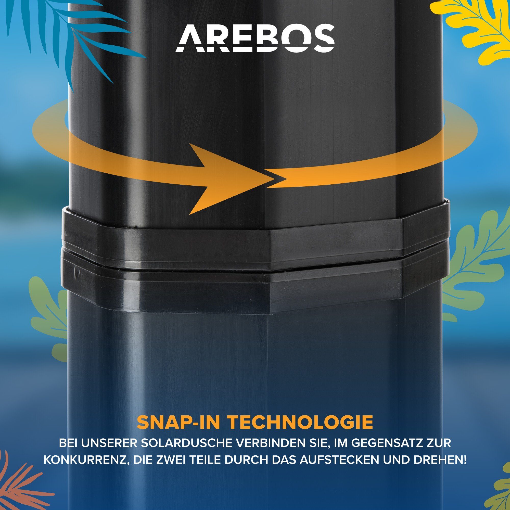 Arebos Solardusche 35L & Bodenelement, Pooldusche für den Garten, Inkl. Abdeckhaube (Set, Solardusche + Bodenelement + Inkl. Abdeckhaube)