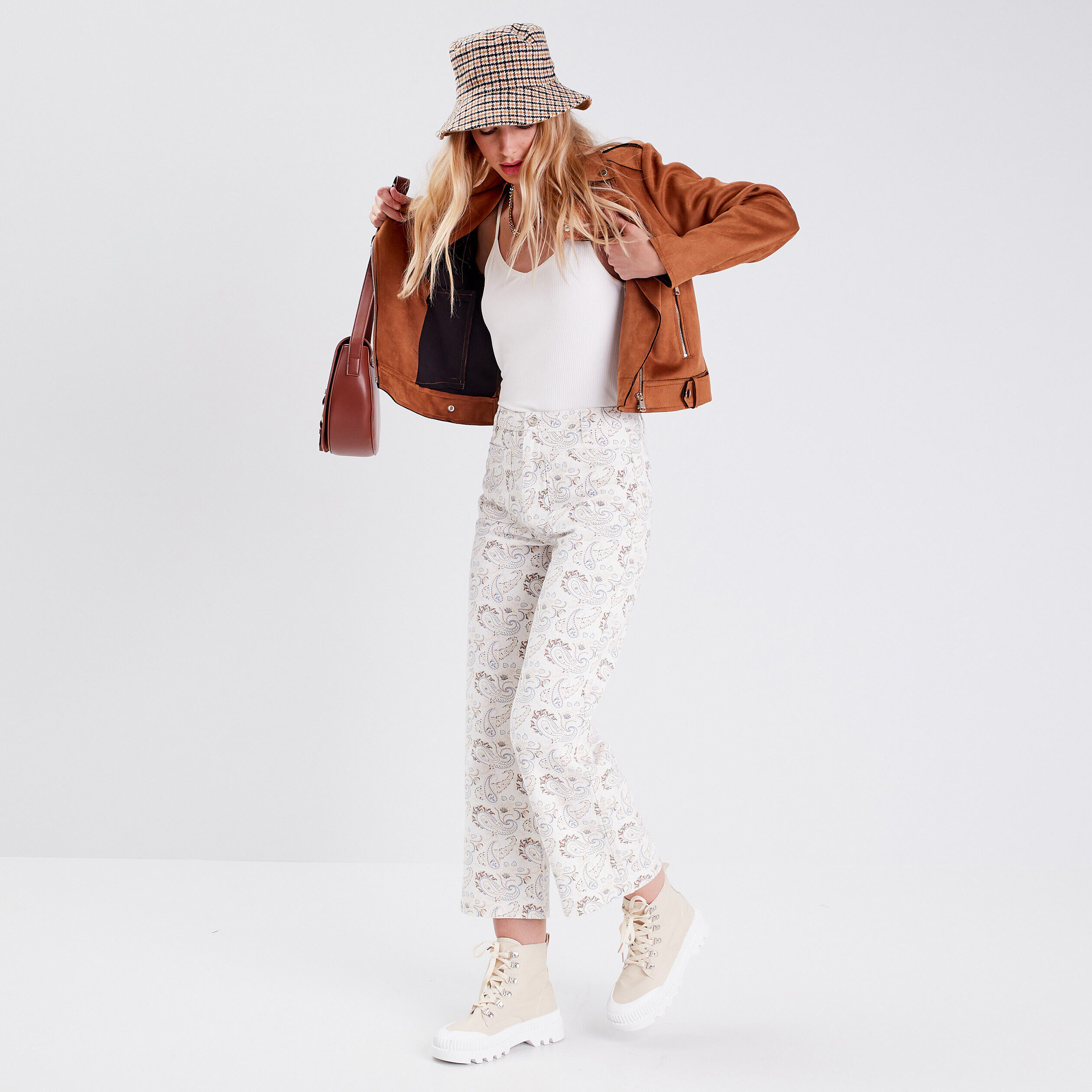 Jeans wide leg taille haute beige femme | Cache Cache