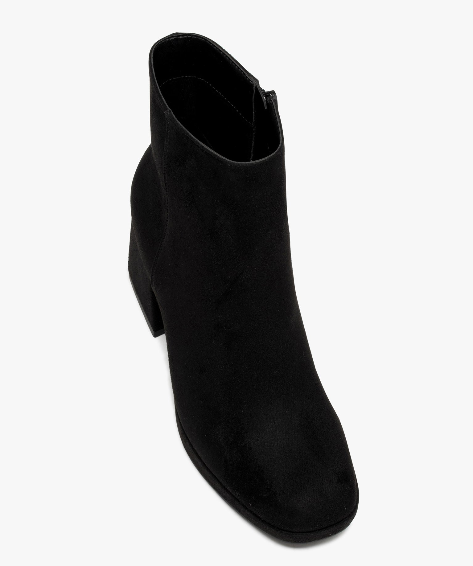 Boots femme à talon flare et en suédine unie noir | GEMO
