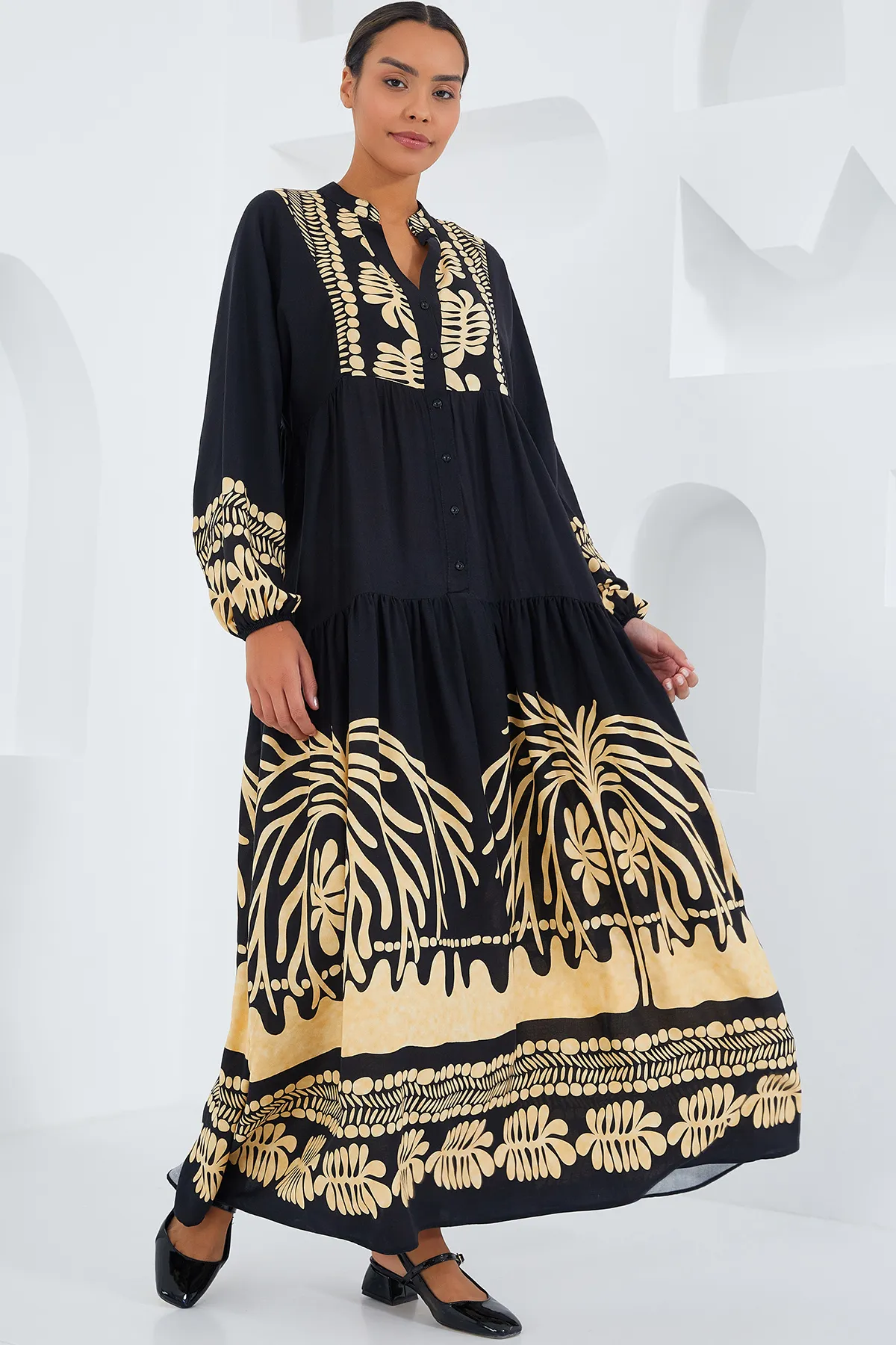 Bigdart  Schwarzes, senffarbenes Viskose-Hijab-Kleid für Damen 2423