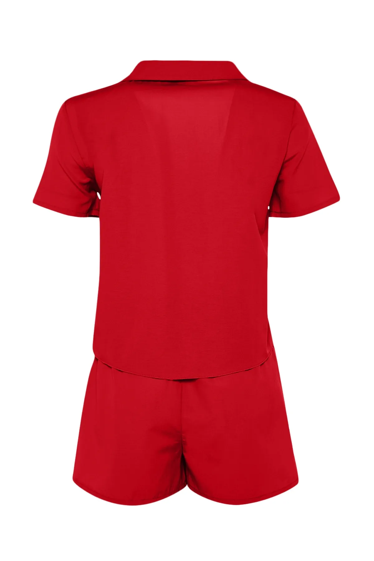 Trendyol Collection  Dunkelrotes, gewebtes Pyjama-Set mit Hemd und Shorts aus Frottee-Baumwolle THMSS23PT00132
