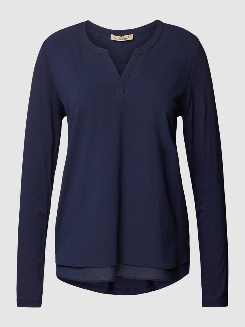 Bluse mit Tunikakragen in marineblau