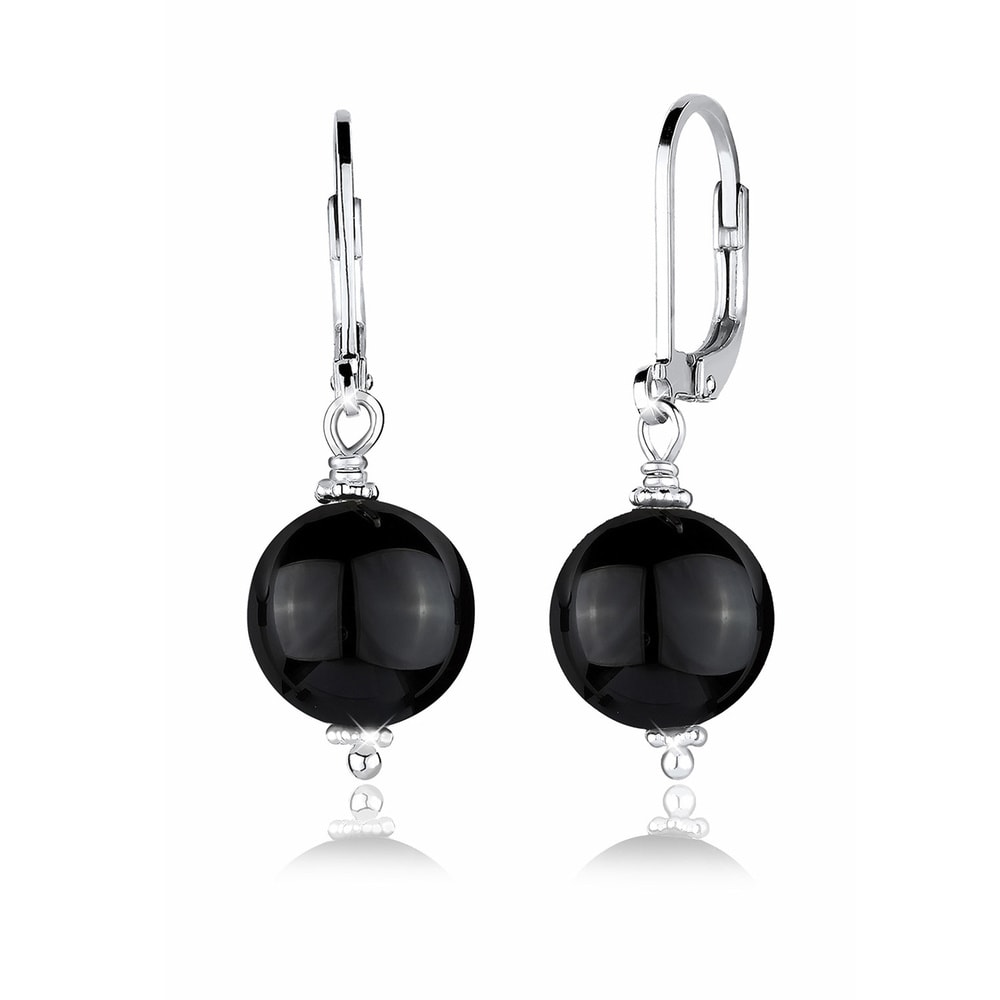 Elli Elli Boucles d'Oreilles Basic Edelsteine Rund Klassisch Onyx Silber vergoldet Boucles d'oreilles