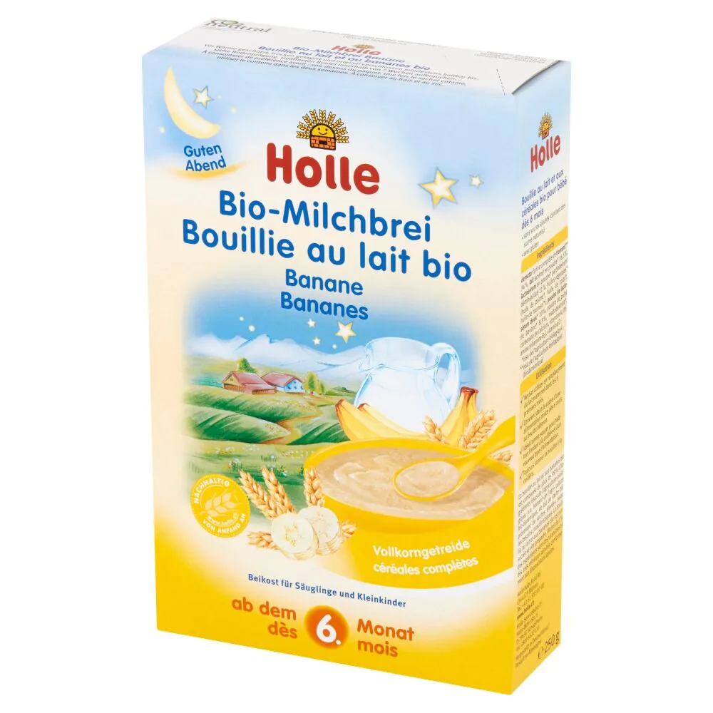 Holle Bio Χυλός Γάλακτος Ολικής Άλεσης, Χυλός Σίτου, Χυλός Μπανάνας για μωρά από 6 μηνών