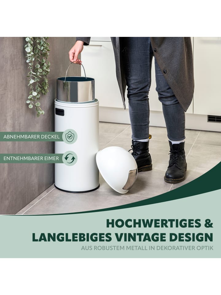 eluno Pushmülleimer 25 Liter aus Stahlblech, Retro Abfalleimer mit abnehmbarem Deckel günstig kaufen onesize