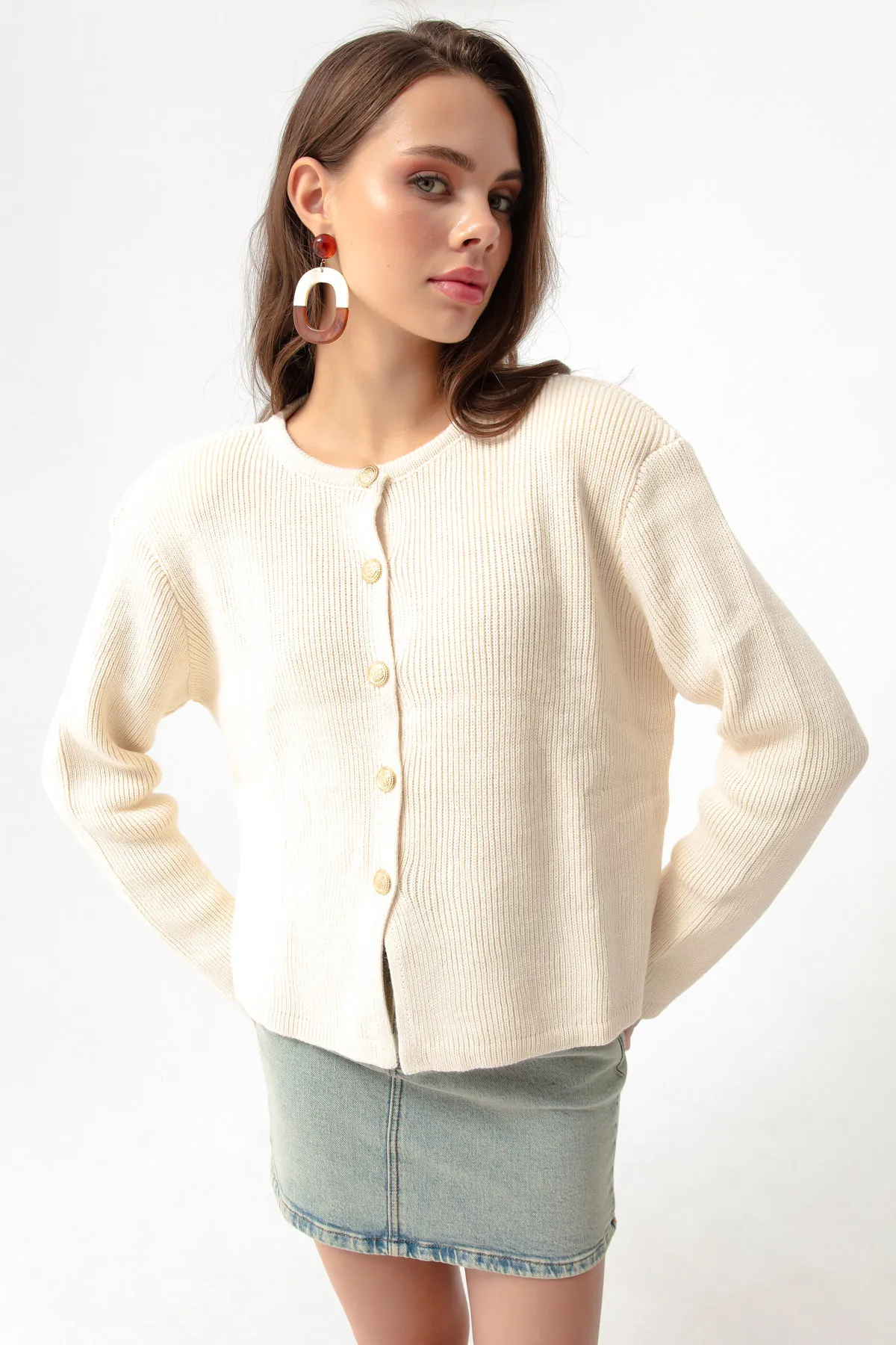 Lafaba  Damen-Cardigan mit Knöpfen in Beige und Gold
