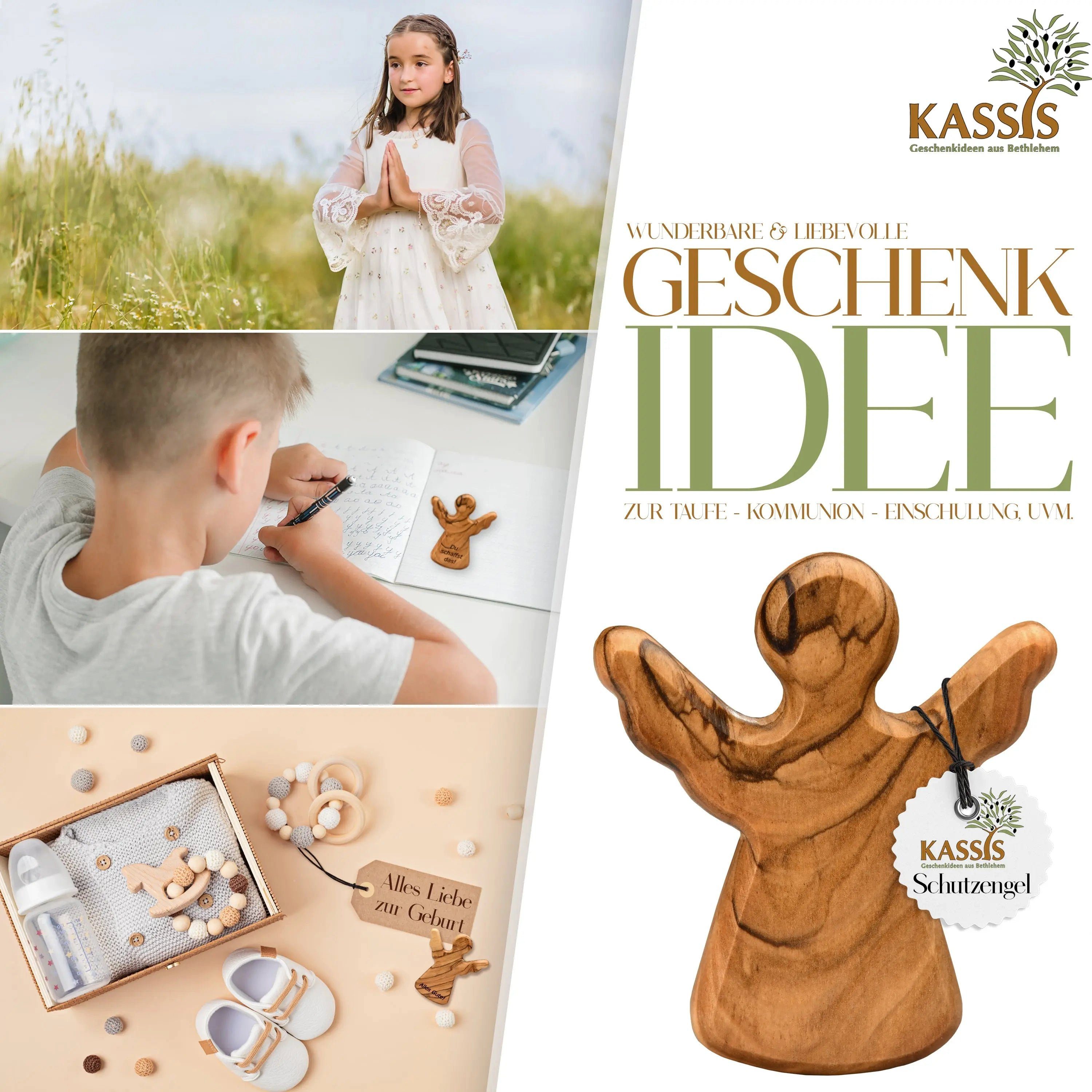 Kassis Engelfigur Schutzengel als Handschmeichler aus Olivenholz, handgemacht, umweltfreundlich, Naturprodukt, aus Bethlehem, Glücksbringer