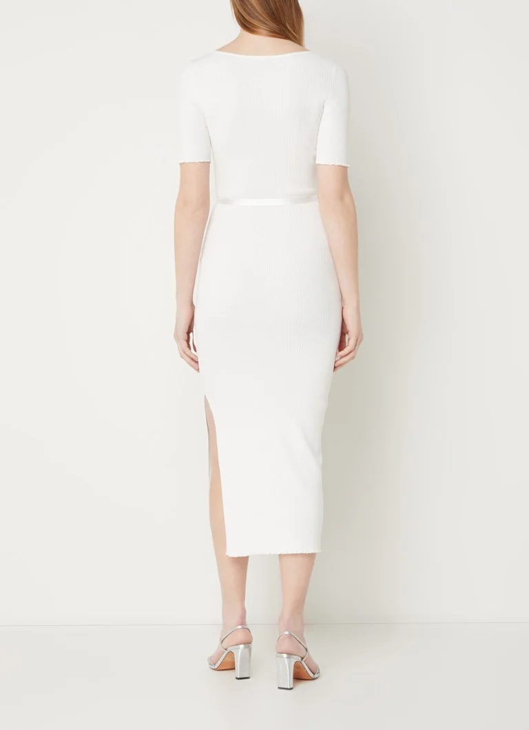 HUGO BOSS Simbly ribbed midi dress with belt and slit
