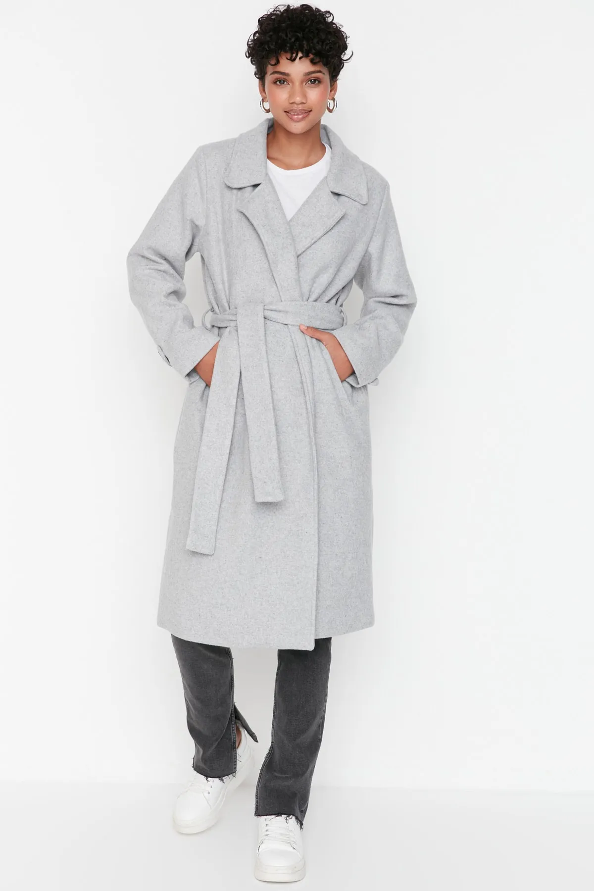 Trendyol Modest  Mantel - Grau - Zweireihig