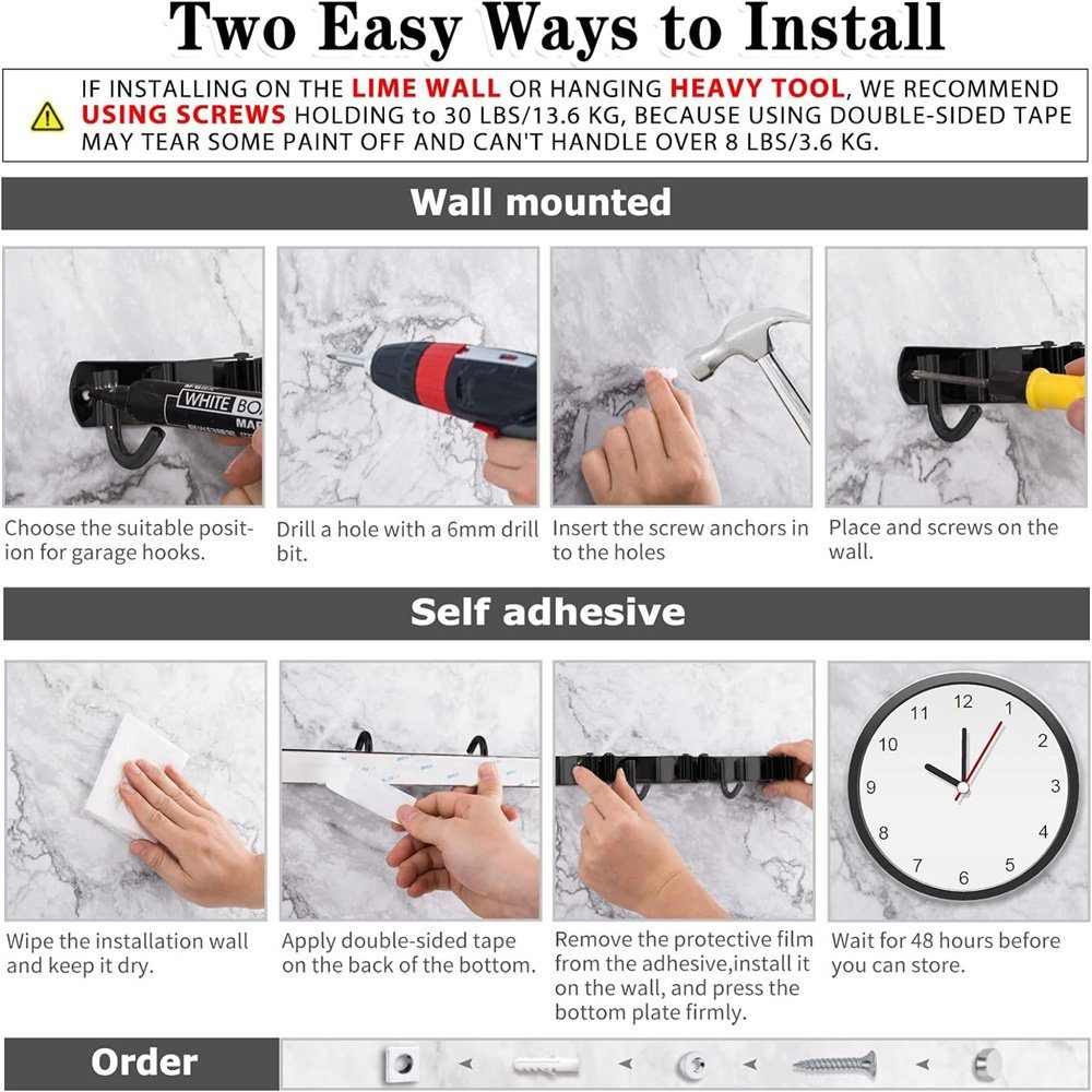 Runxizhou Wandhaken Besenhalterung Wand, 5 Halter + 4 Haken Schwerlast Gerätehalter, (1-St)