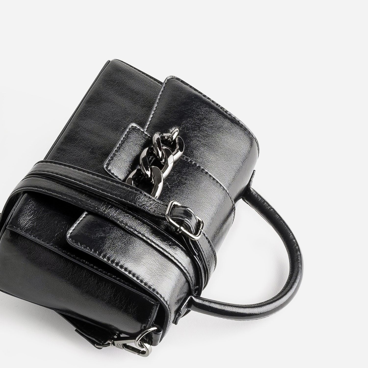 Sac à main TEXTO noir glacé avec maxi chaîne