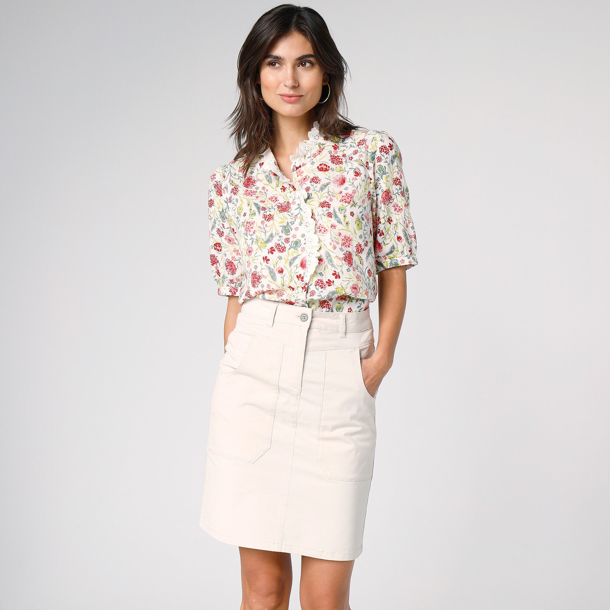 Jupe droite unie, twill