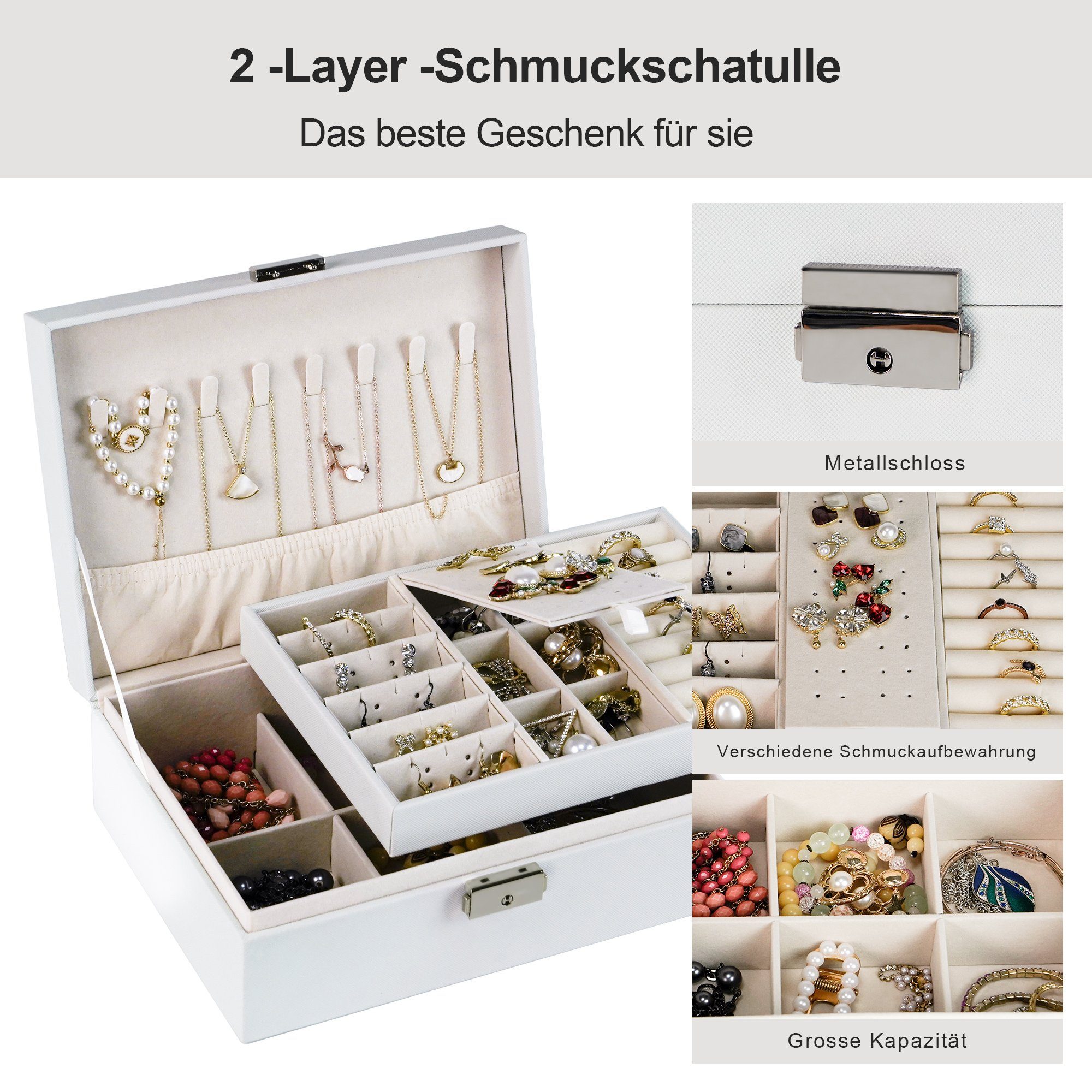AdelDream Schmuckkassette Zwei-Schicht-Schmuckschachtel.