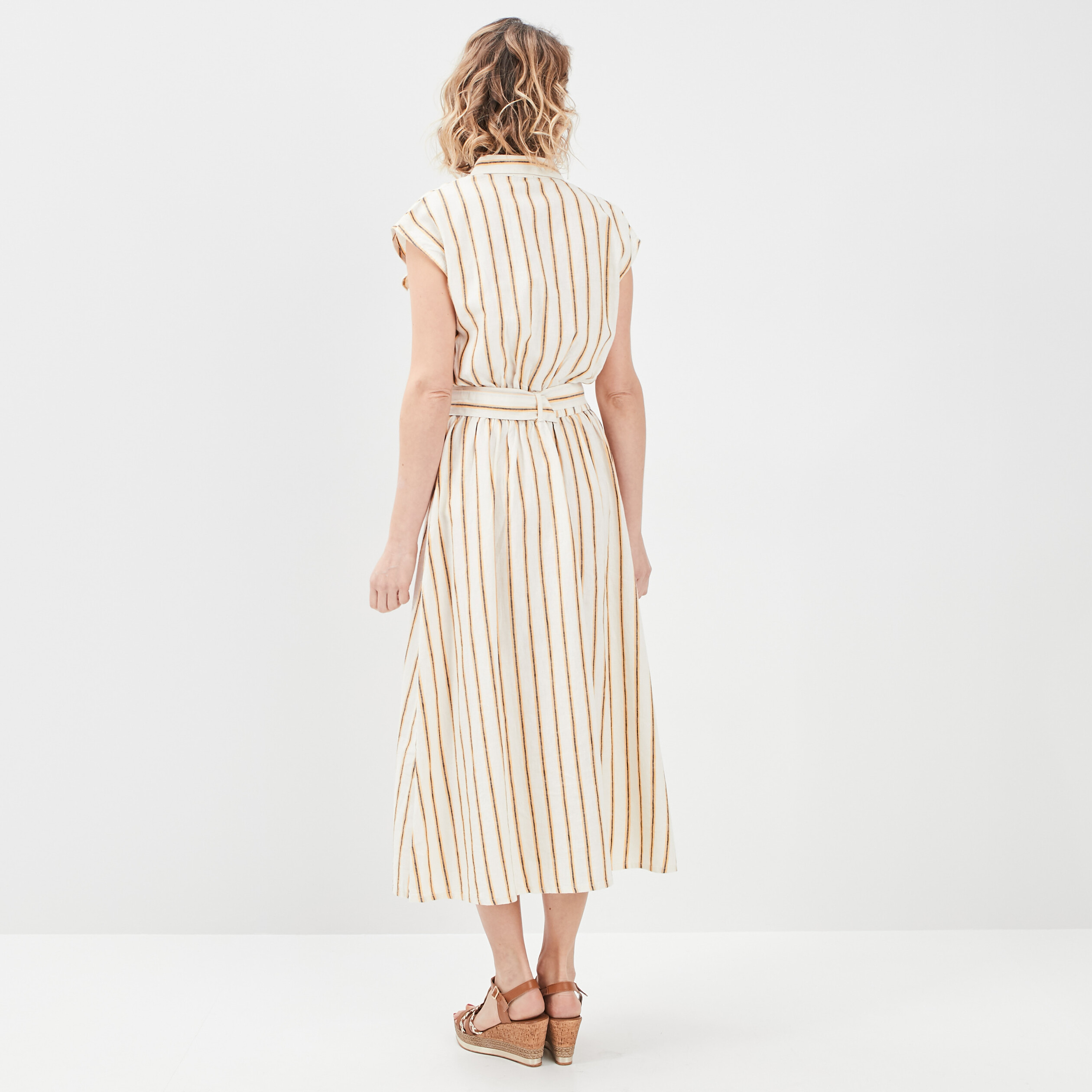 Robe longue patineuse lin majoritaire ecru femme | La Halle