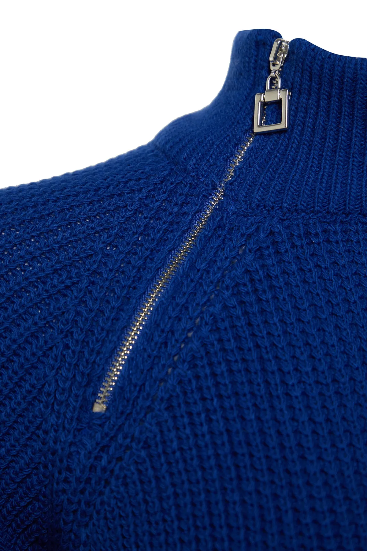 Trendyol Modest  Saks Stehkragen-Reißverschluss-Detaillierter Selanik-Strickpullover TCTAW24AK00139