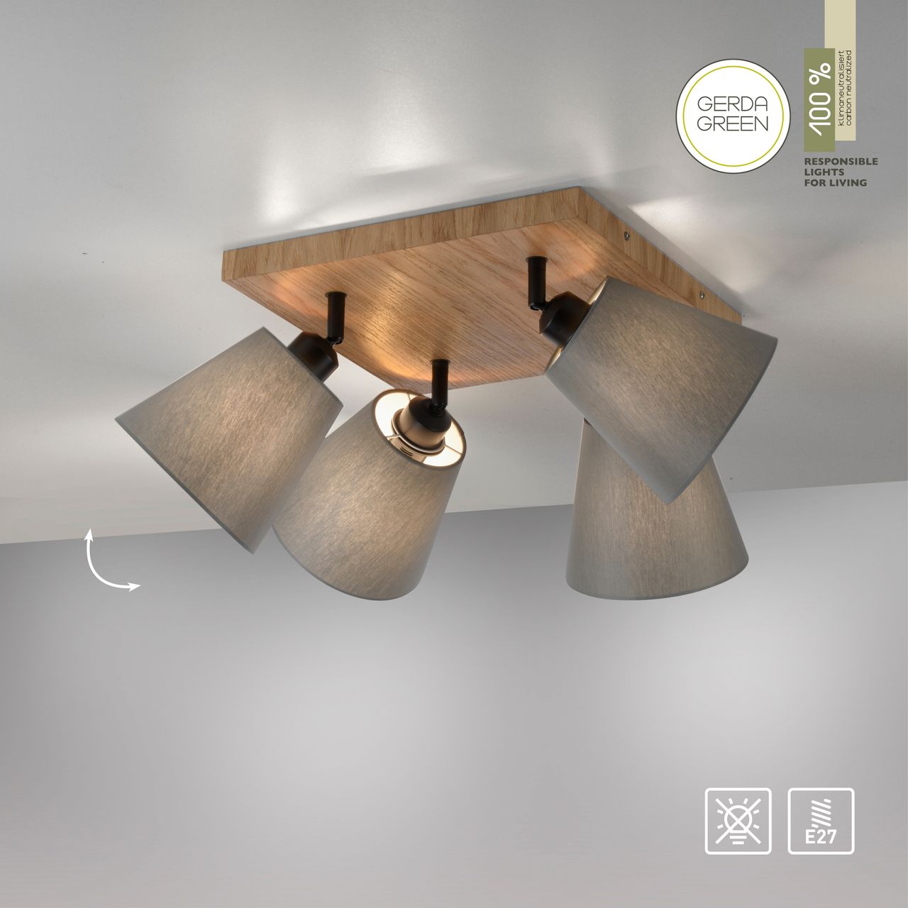JUST LIGHT Deckenleuchte GREEN MICHEL, 4x E27/40Watt max., Holz-natur