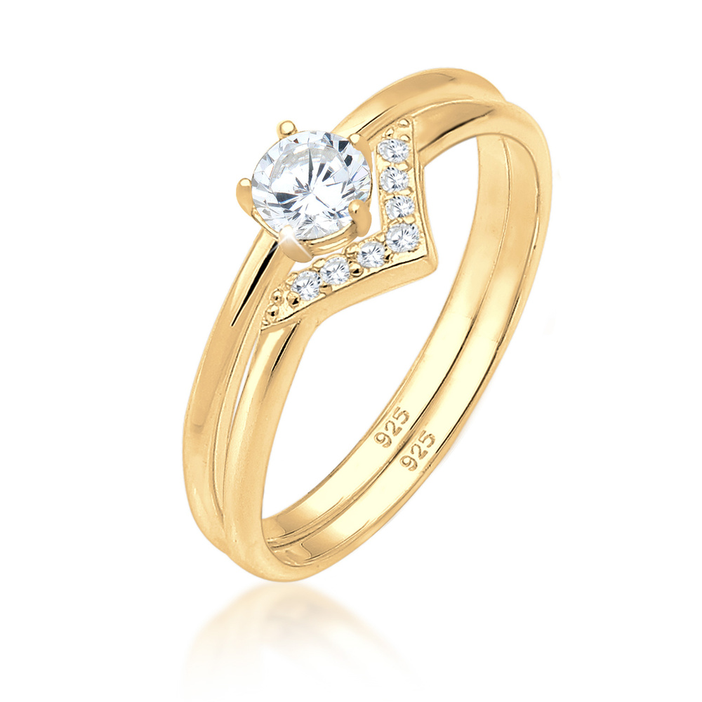Elli Elli Bague Solitaire Triangle Géo Zirconia Cristaux de Zircone 925 Argent Bague