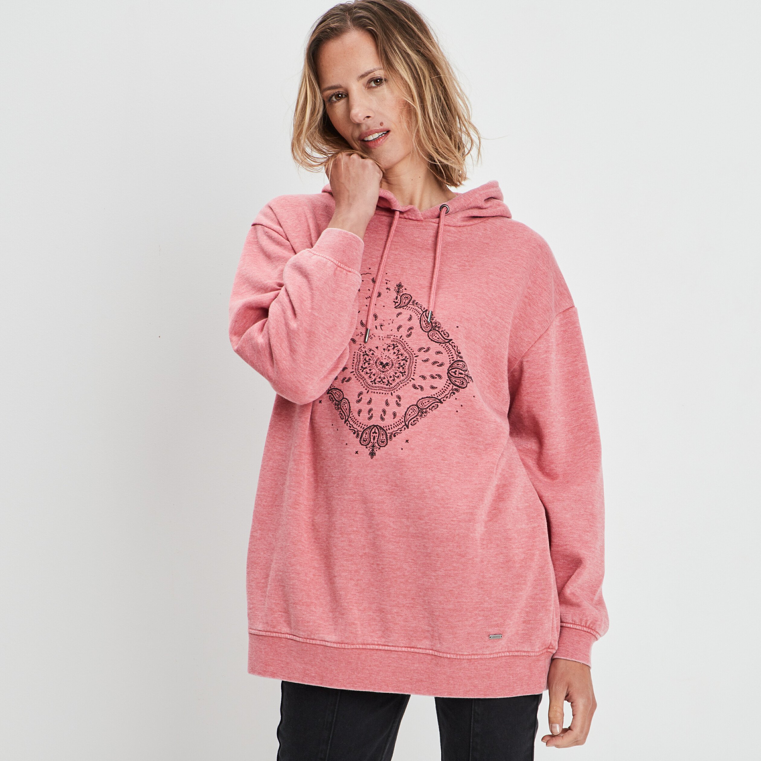 Sweat long à capuche détails clous vieux rose femme | La Halle