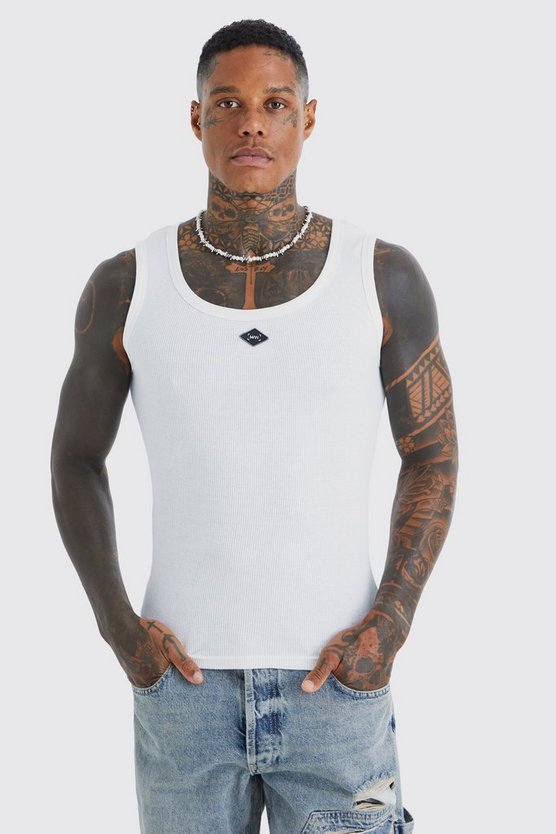 Geripptes Muscle-Fit Tanktop mit Logo