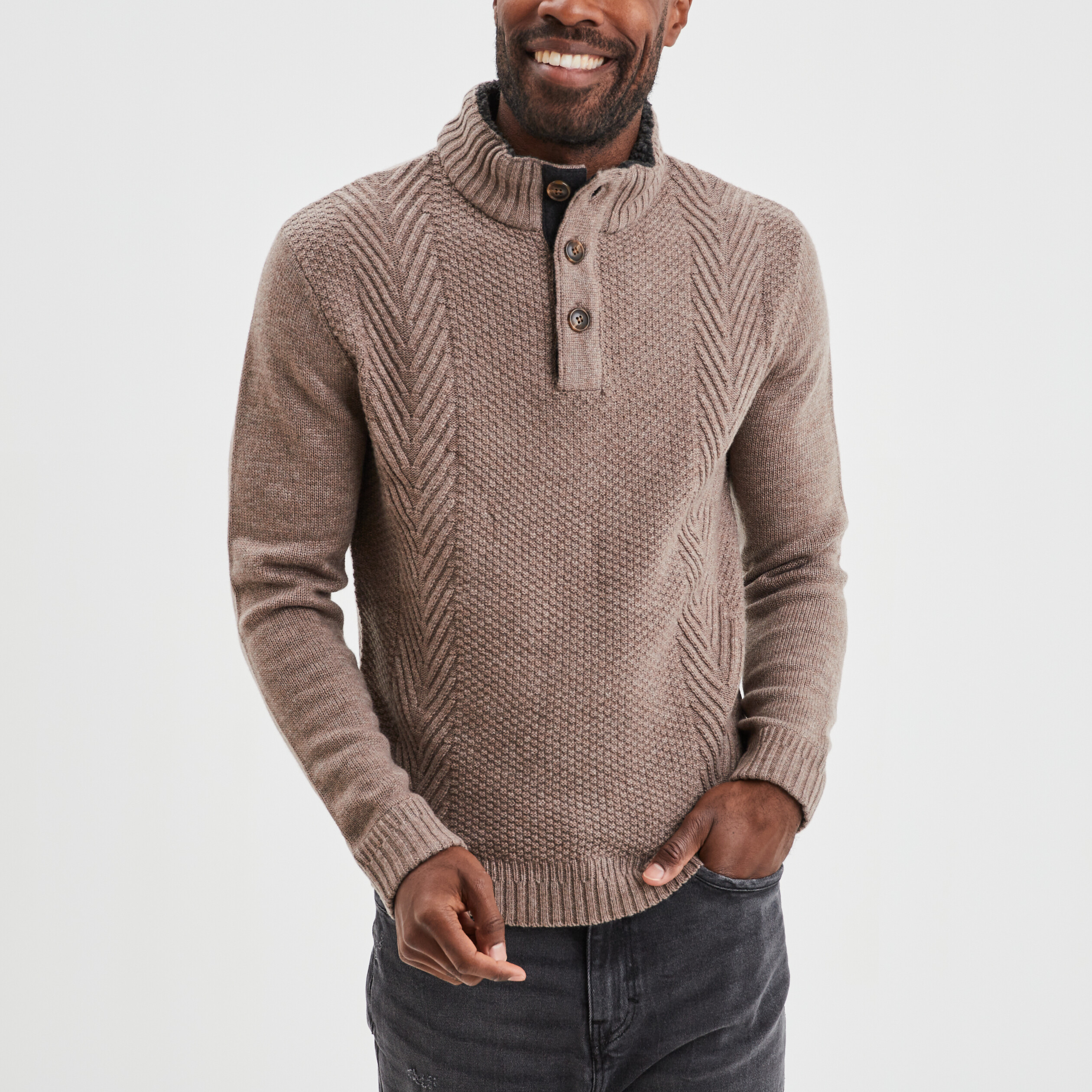 Pull camionneur boutonné taupe homme | La Halle