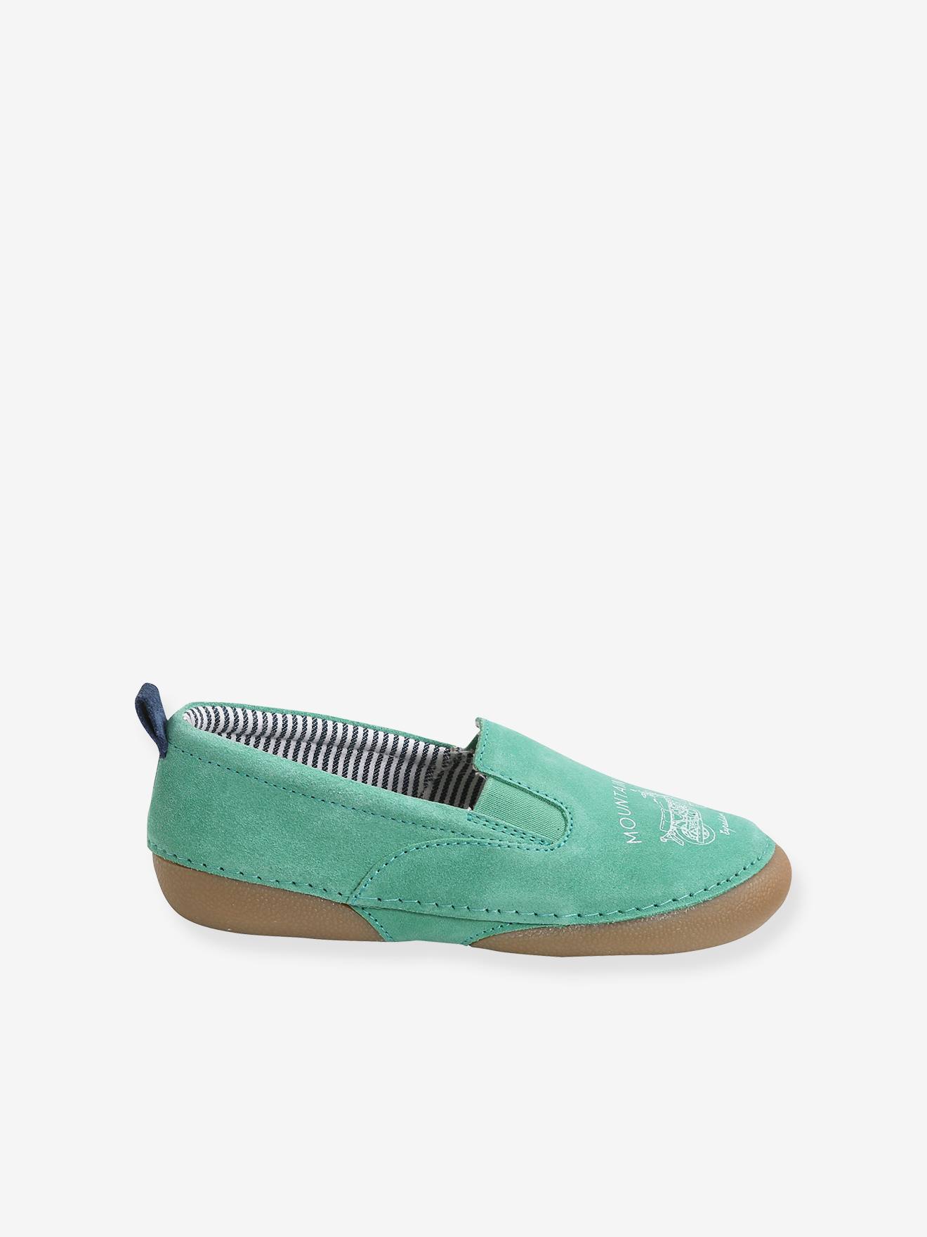 Chaussons élastiqués garçon en cuir vert
