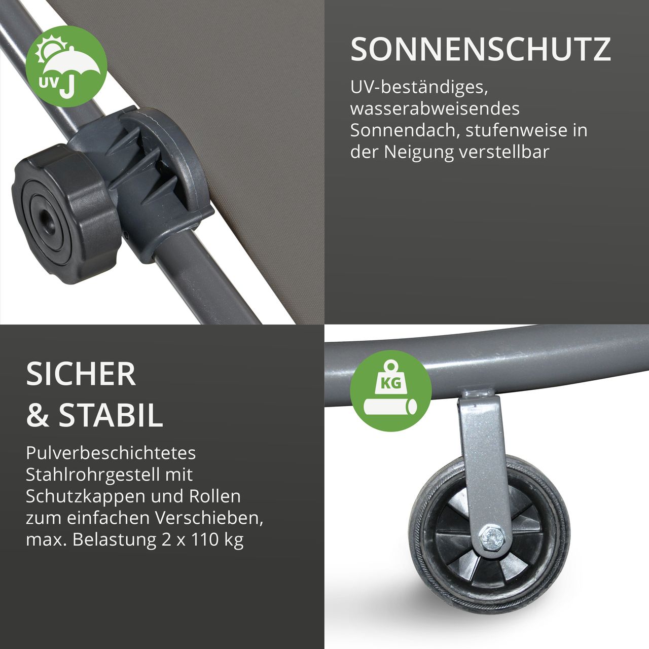 Solax Sunshine LECO Doppel-Gartenliege inkl. Kissen, Anthrazit