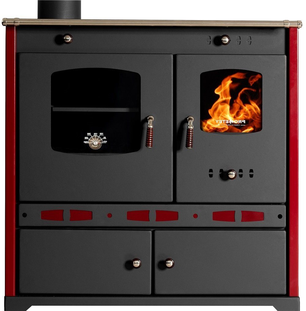 Prometey Festbrennstoffherd Küchenofen Perfect ECO LUX bordeaux, linke Version, 7,40 kW
