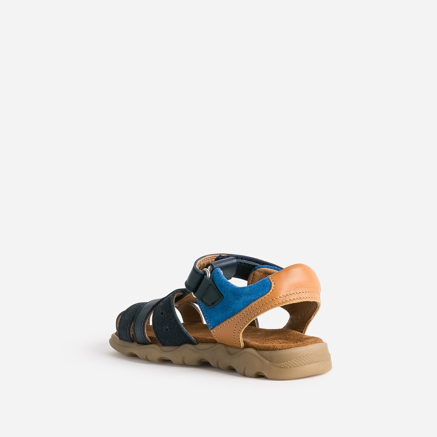 Sandale BUGGY marine, bleue, camel cuir velours
