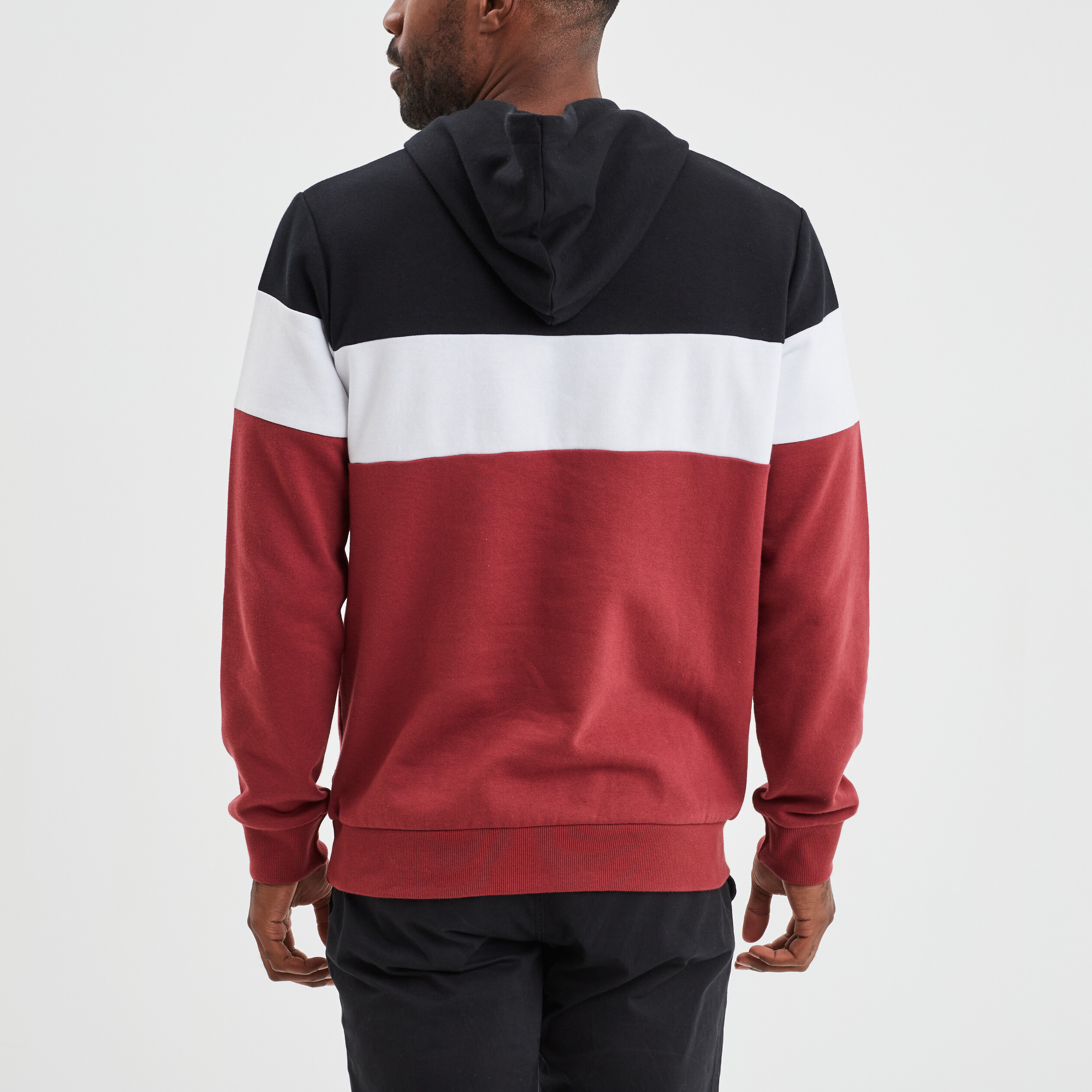 Sweat tricolor à capuche hoodie bordeaux homme | La Halle