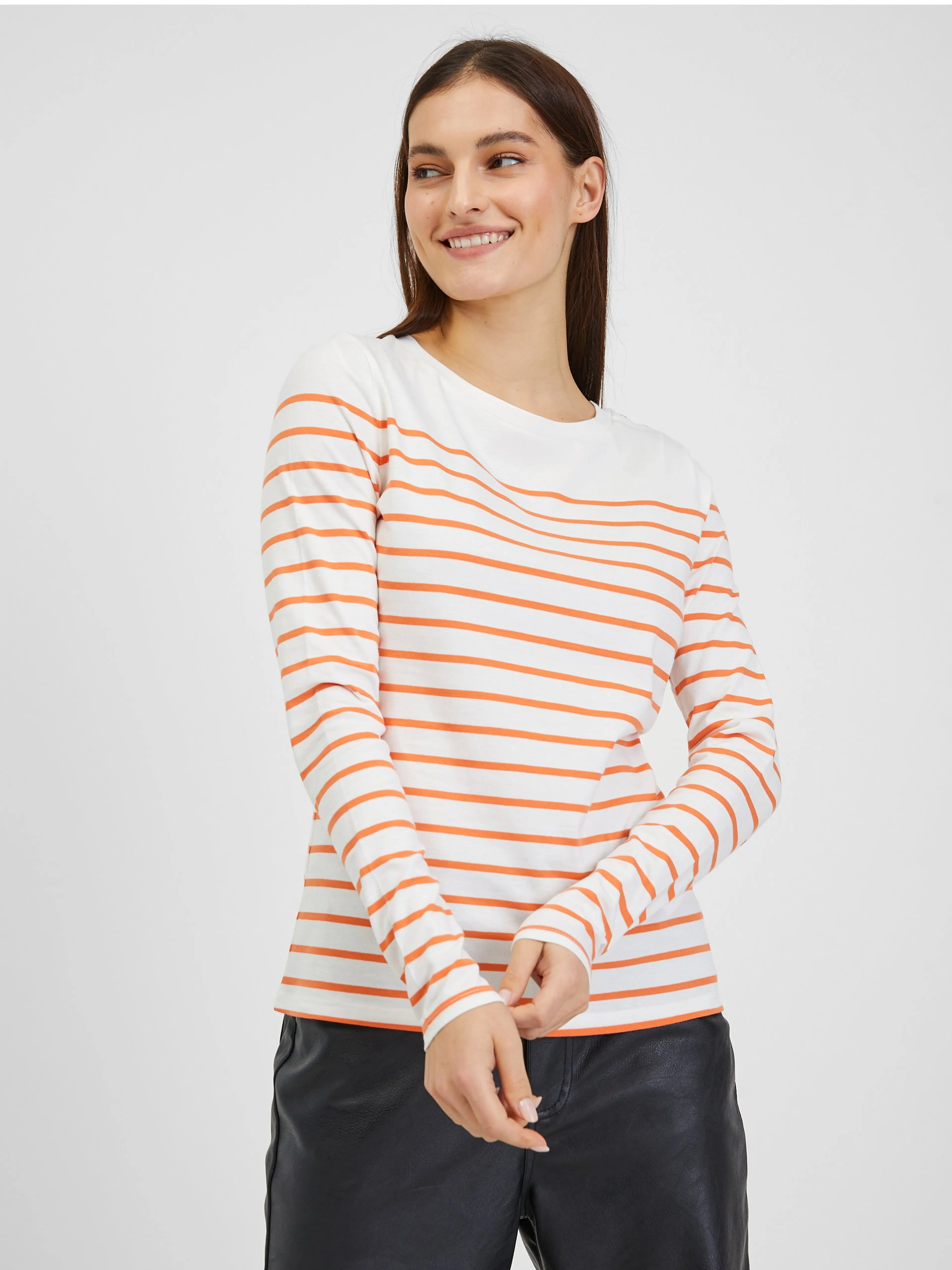 Orange-weiß gestreiftes Damen-T-Shirt ORSAY