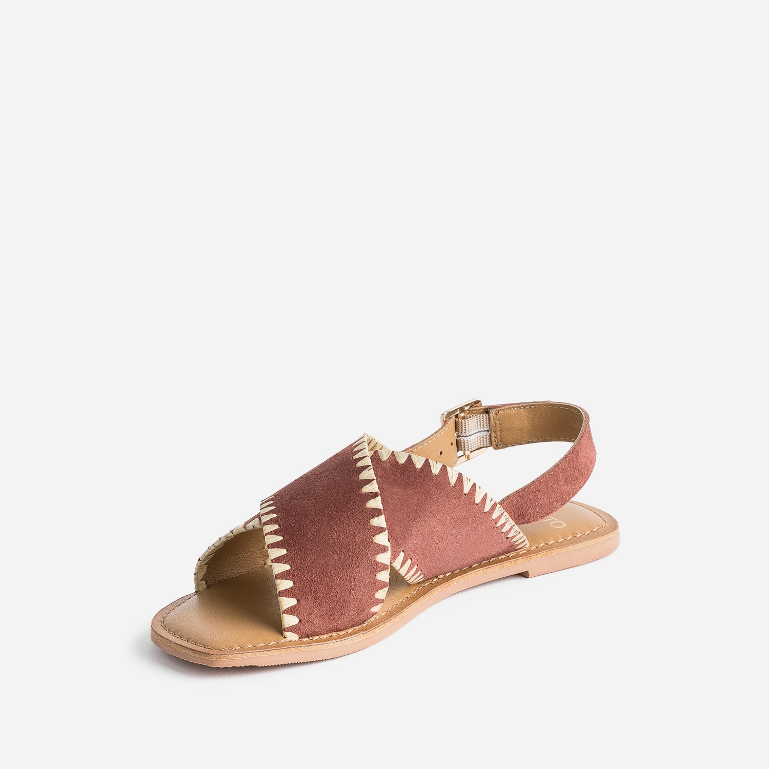 Sandale TEXTO terracotta cuir velours et tressage